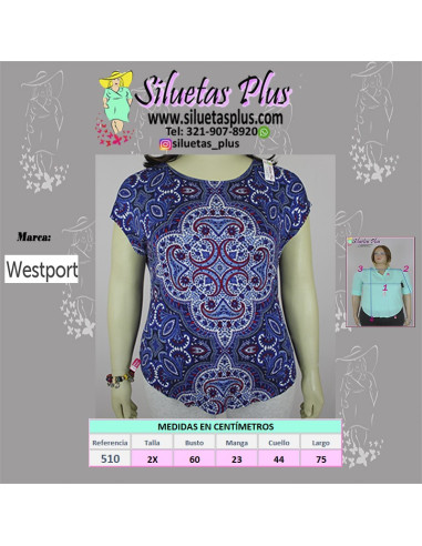 Blusa-talla-grande-2XL-manga-corta-para-mujer-gordita-marca-WESTPORT-R0510-ROJO