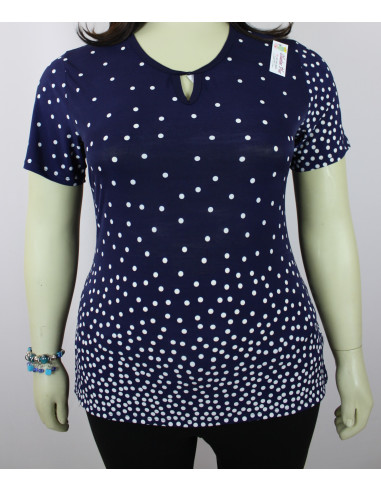 Blusa-talla-grande-2XL-azul-oscuro-con-npuntos-blancos-manga-corta-marca-BELMODA-R0528
