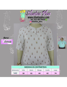 Blusa-talla-grande-2XL-blanca-con-estampado-de-jirafas-manga-3/4-BELMODA-R0542