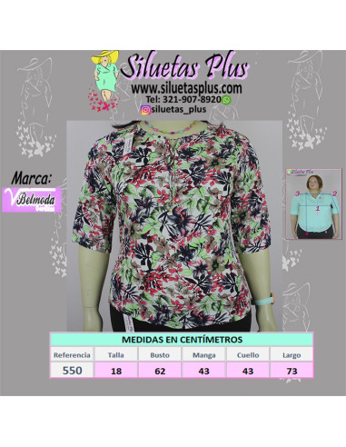 Blusa-talla-grande-2XL-beige-estampada-de-flores-con-cordon-en-el-cuello-BELMODA-R0550