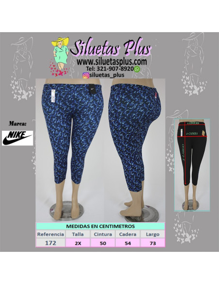 Capri-licra-deportiva-talla-grande-3XL-azul-jaspeado-ajuste-señido-NIKE-R0573