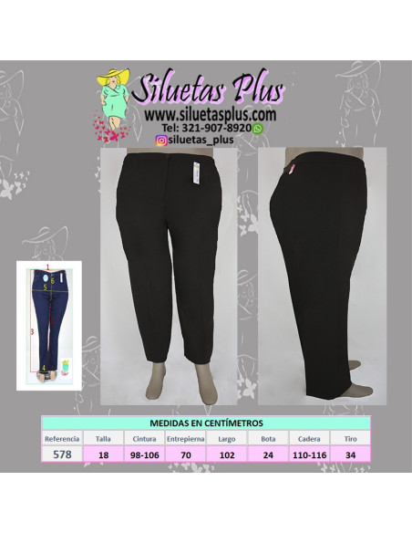 Pantalon-talla-grande-18-café-en-tela-bota-recta-con-cadera-ajustable-R0578