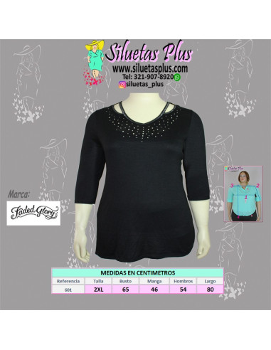 Blusa-talla-grande-gordita-2XL-negra-manga-3/4-FADED-GLORY-R0601-2XL-N-01