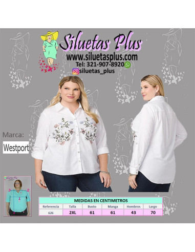 Blusa-talla-grande-gordita-2XL-blanca-con-flores-en-el-pecho-manga-larga-R0626-2XL