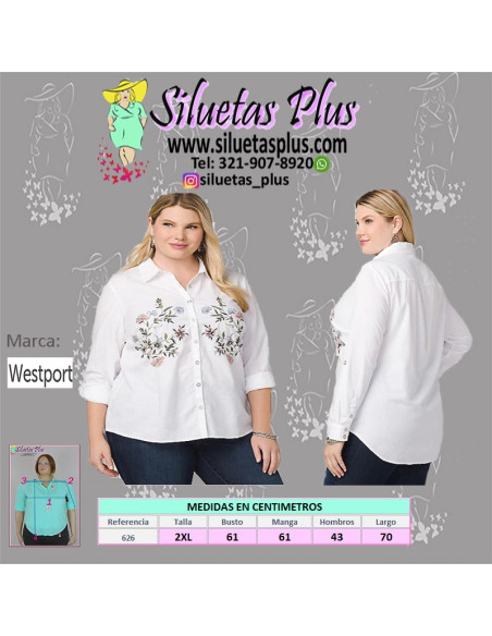 Blusa-talla-grande-gordita-2XL-blanca-con-flores-en-el-pecho-manga-larga-R0626-2XL