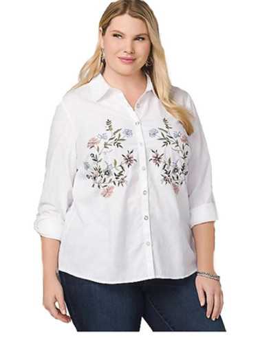 Blusa-talla-grande-gordita-2XL-blanca-con-flores-en-el-pecho-manga-larga-R0626-2XL