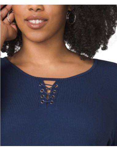 Blusa-talla-grande-gordita-2XL-azul-oscuro-manga-3/4-WESTPORT-R0629-2XL