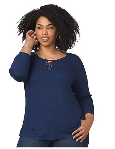 Blusa-talla-grande-gordita-XL-azul-oscuro-manga-3/4-WESTPORT-R0629-3XL