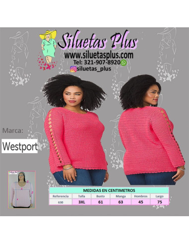 Saco-talla-grande-gordita-3XL-tejidomanga-3/4-cordon-en-el-cuello-WESTPORT-R0630-3XL