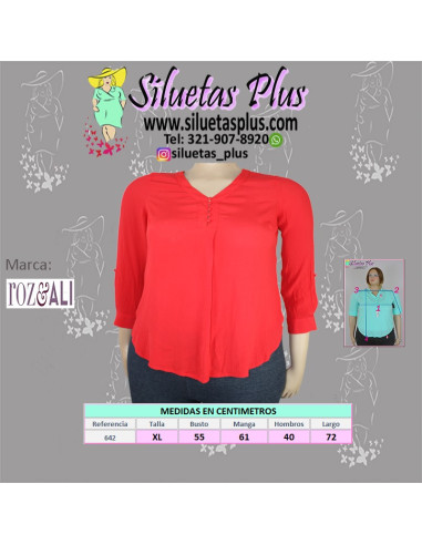 Blusa-talla-grande-gordita-XL-blanca-manga-larga-con-cuello-en-v-ROZ-&-ALI-R0642-XL-ROJO-