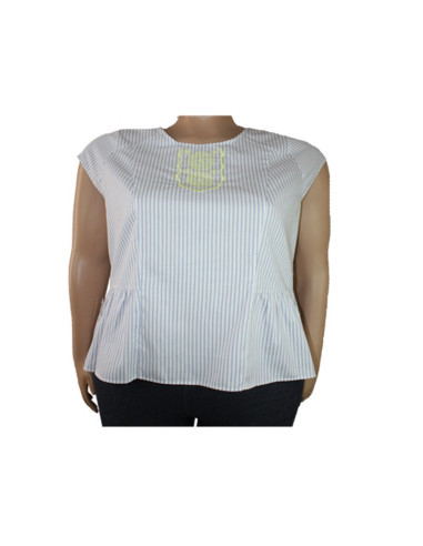 Blusa-talla-grande-gordita-4XL-blanca-con-rayas-azul-claro-manga-corta-LANE-BRYANT-R0643