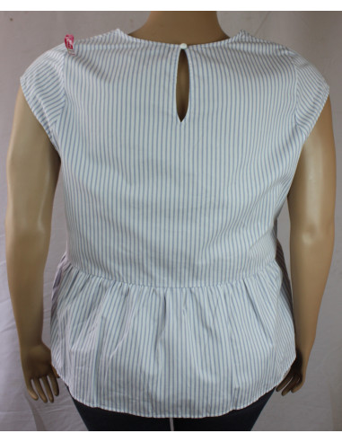 Blusa-talla-grande-gordita-4XL-blanca-con-rayas-azul-claro-manga-corta-LANE-BRYANT-R0643