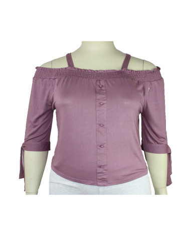 Blusa-talla-grande-gordita-XL-purpura-cuello-bandeja-manga-3/4-CHARLOTTE-ROUSSE-R0648-XL-01