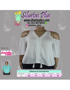 Blusa-talla-grande-gordita-2XL-blanco-con-cuello-en-v-manga-3/4-CHARLOTTE-ROUSEE-R0649-2XL