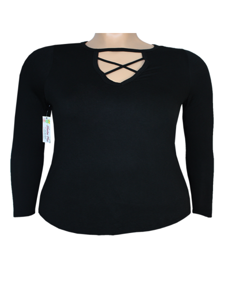 Blusa-talla-grande-gordita-2XL-negra-con-cordones-en-X-en-el-pecho-CHARLOTTE-ROUSSE-R0650