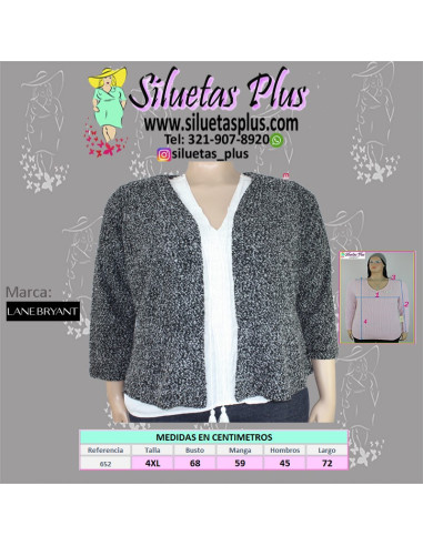 Saco-talla-grande-gordita-4XL-negro-y-blanco-abierto-manga-larga-LANE-BRYANT-R0652
