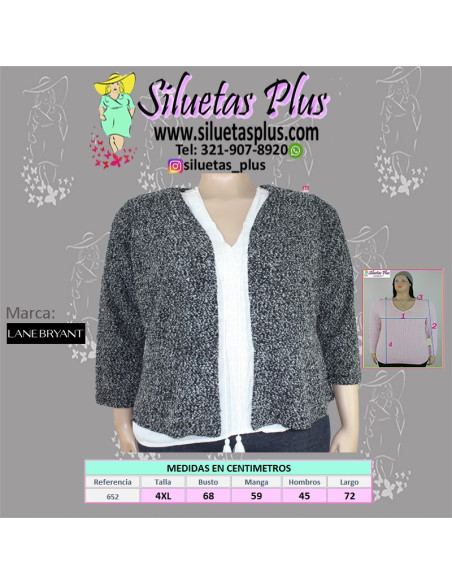 Saco-talla-grande-gordita-4XL-negro-y-blanco-abierto-manga-larga-LANE-BRYANT-R0652