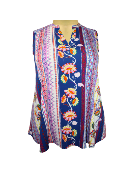 Blusa-talla-grande-gordita-2XL-con-cuello-en-V-con-flores-y-manga-sisa-WESTPORT-R0700-2XL