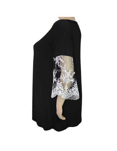 Vestido-talla-grande-gordita-3XL-color-negro-con-mangas-en-encaje-blanco-ROZ-&-ALI-R0712