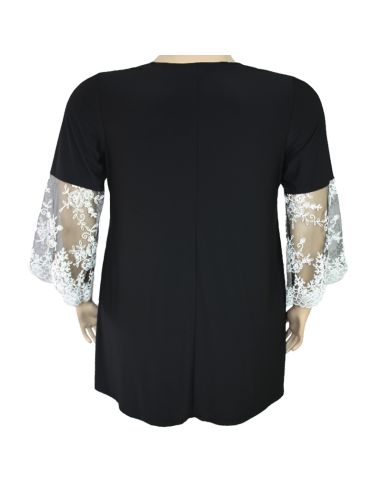 Vestido-talla-grande-gordita-3XL-color-negro-con-mangas-en-encaje-blanco-ROZ-&-ALI-R0712