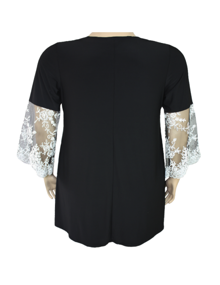 Vestido-talla-grande-gordita-3XL-color-negro-con-mangas-en-encaje-blanco-ROZ-&-ALI-R0712