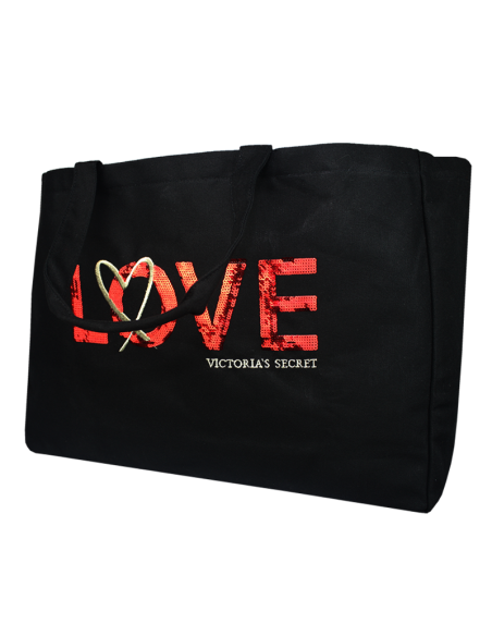Bolso-marca-VICTORIA´S-SECRET-original-para-mujer-color-negro-con-estampado-"LOVE"-R0738