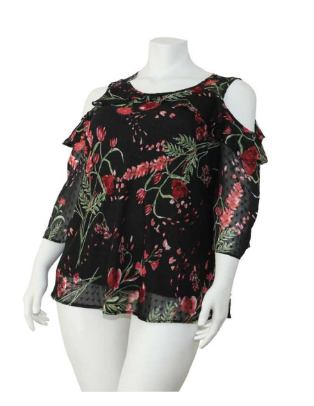 Blusa-talla-grande-gordita-cuello-bandeja-manga-3/4-arabescos-3XL-R749