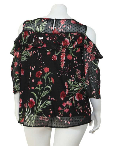 Blusa-talla-grande-gordita-cuello-bandeja-manga-3/4-arabescos-3XL-R749