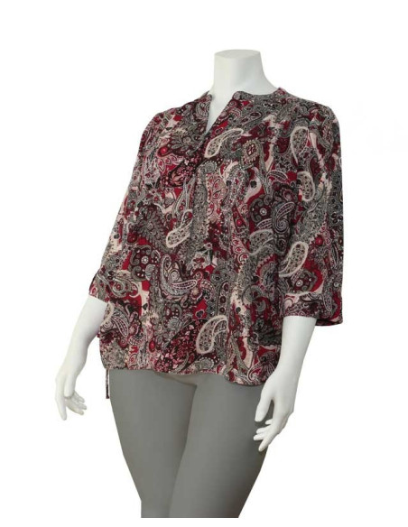 Blusa-talla-grande-gordita-cuello-bandeja-manga-3/4-arabescos-3XL-R0752
