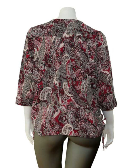 Blusa-talla-grande-gordita-cuello-bandeja-manga-3/4-arabescos-3XL-R0752