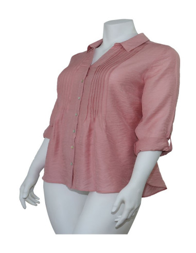 Blusa-talla-grande-gordita-botones-pliegues-manga-3/4-rosado-2XL-R753