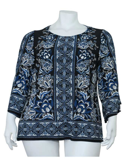 Blusa-talla-grande-gordita-cuello-bandeja-manga-3/4-arabescos-3XL-R749