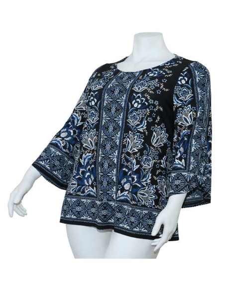 Blusa-talla-grande-gordita-cuello-bandeja-manga-3/4-arabescos-3XL-R749