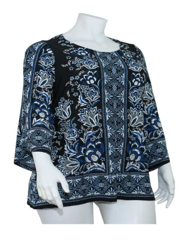 Blusa-talla-grande-gordita-cuello-bandeja-manga-3/4-arabescos-3XL-R749