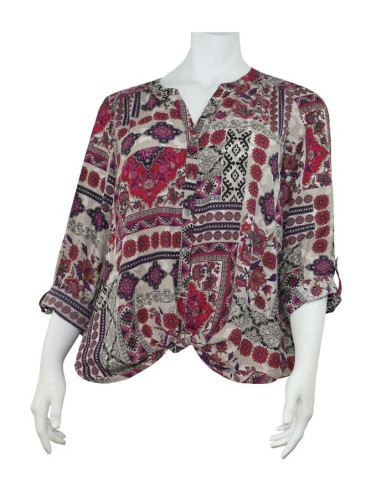 Blusa-talla-grande-gordita-cuello-bandeja-manga-3/4-arabescos-3XL-R749