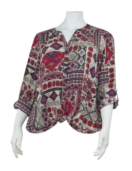 Blusa-talla-grande-gordita-cuello-bandeja-manga-3/4-arabescos-3XL-R749