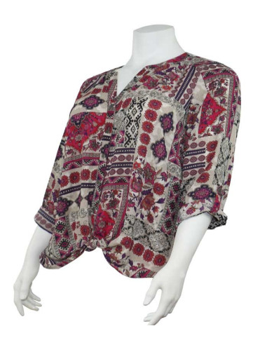 Blusa-talla-grande-gordita-cuello-bandeja-manga-3/4-arabescos-3XL-R749