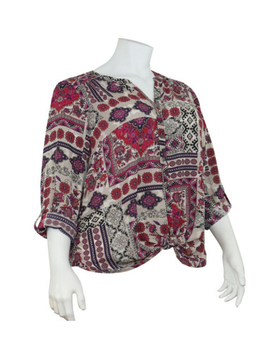 Blusa-talla-grande-gordita-cuello-bandeja-manga-3/4-arabescos-3XL-R749