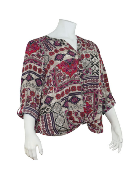 Blusa-talla-grande-gordita-cuello-bandeja-manga-3/4-arabescos-3XL-R749