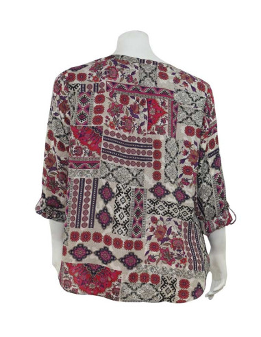 Blusa-talla-grande-gordita-cuello-bandeja-manga-3/4-arabescos-3XL-R749