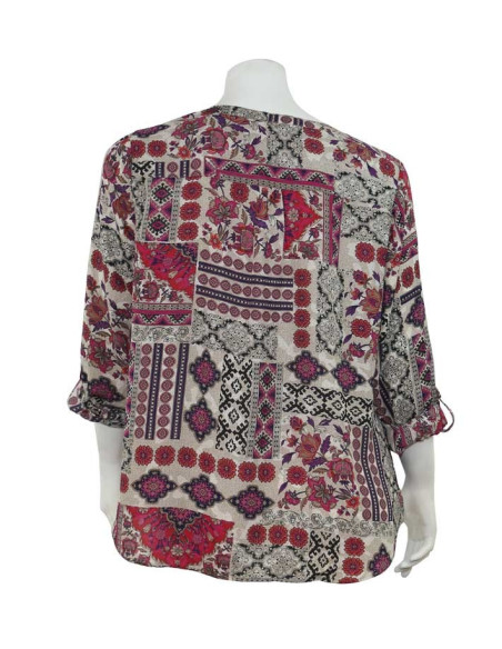 Blusa-talla-grande-gordita-cuello-bandeja-manga-3/4-arabescos-3XL-R749