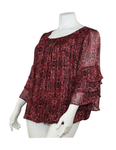 Blusa-talla-grande-gordita-cuello-bandeja-manga-3/4-arabescos-3XL-R749