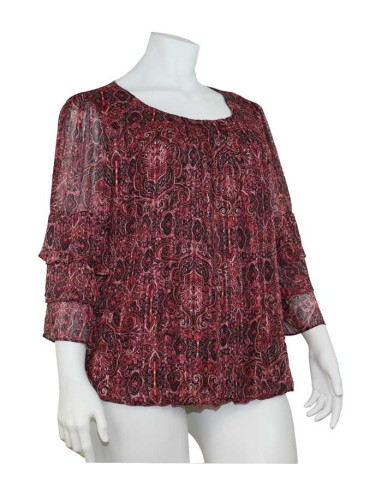 Blusa-talla-grande-gordita-cuello-bandeja-manga-3/4-arabescos-3XL-R749