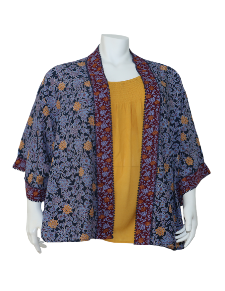 Blusa-talla-grande-gordita-cuello-bandeja-manga-3/4-arabescos-3XL-R749