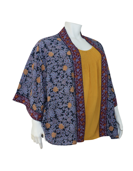 Blusa-talla-grande-gordita-cuello-bandeja-manga-3/4-arabescos-3XL-R749