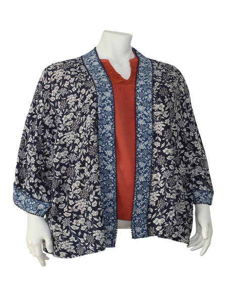 Blusa-talla-grande-gordita-cuello-bandeja-manga-3/4-arabescos-3XL-R749