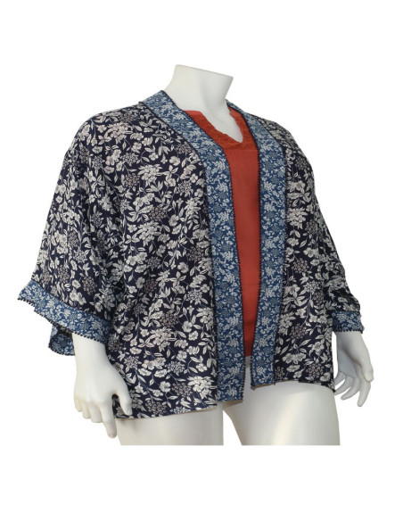 Blusa-talla-grande-gordita-cuello-bandeja-manga-3/4-arabescos-3XL-R749