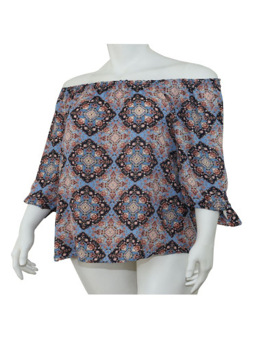 Blusa-talla-grande-gordita-cuello-bandeja-manga-3/4-arabescos-3XL-R749