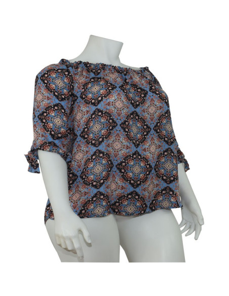 Blusa-talla-grande-gordita-cuello-bandeja-manga-3/4-arabescos-3XL-R749