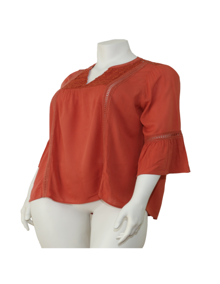 Blusa-talla-grande-gordita-cuello-bandeja-manga-3/4-arabescos-3XL-R749
